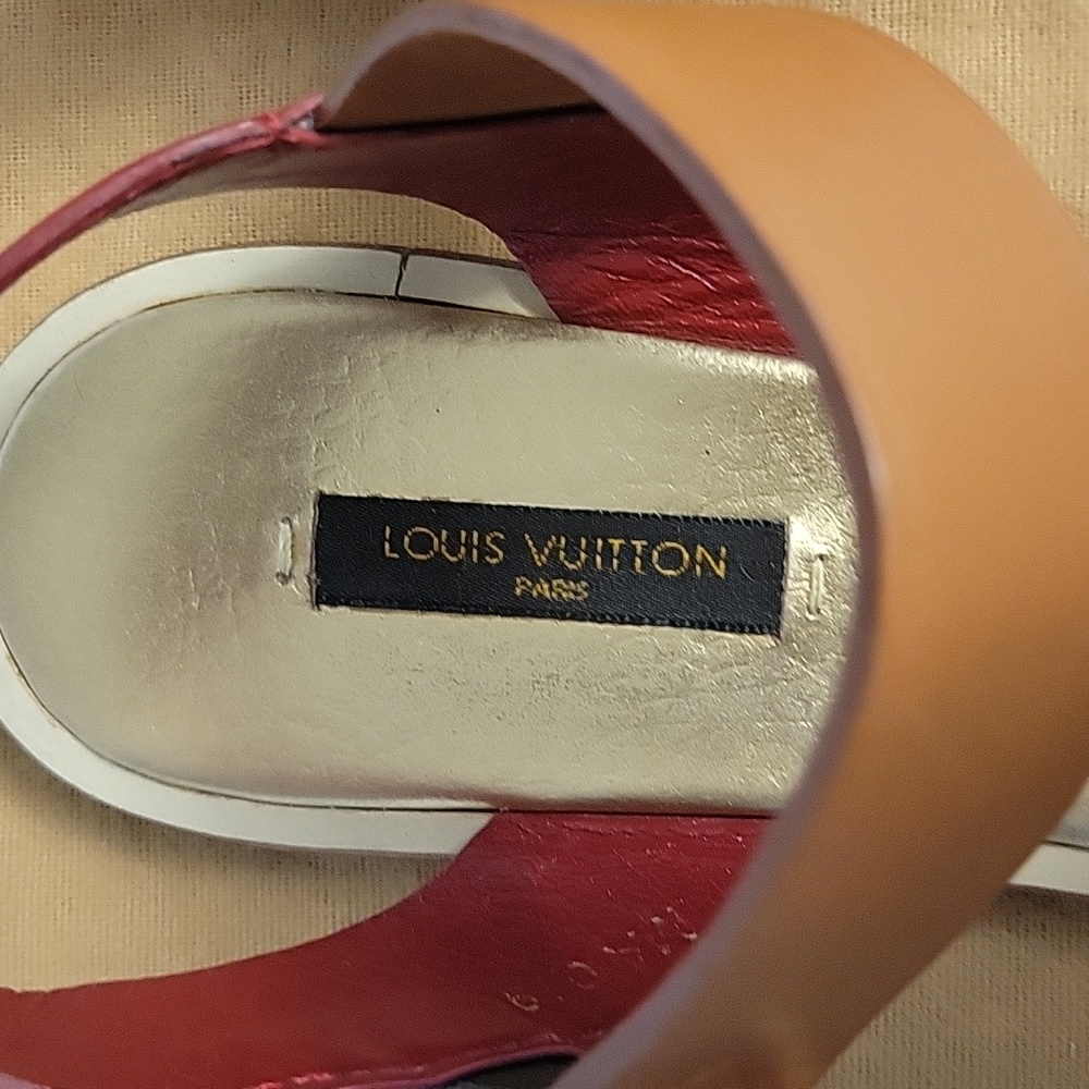 Louis Vuitton Red and Tan Leather Sandals - Picture 2 of 15